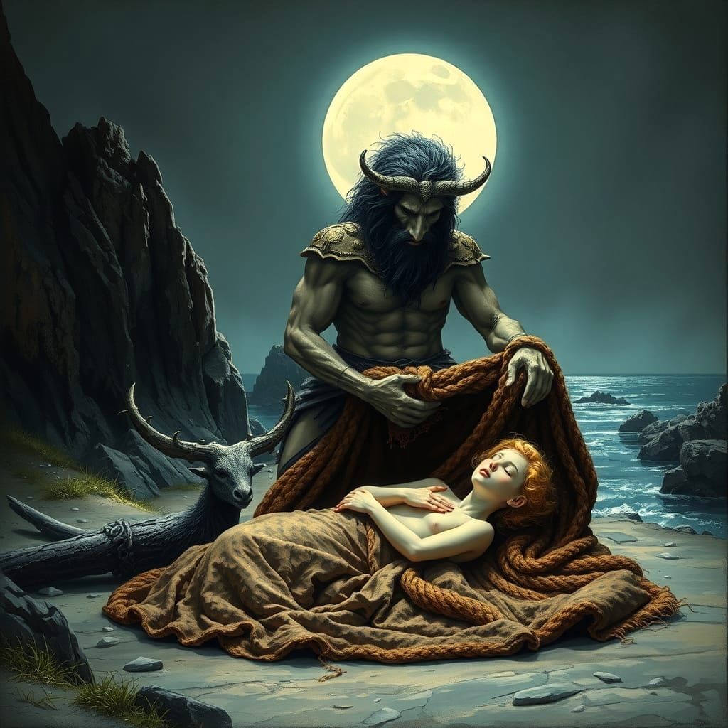 Centaurs Blanket a Sleeping Youth: Baroque Ink Art