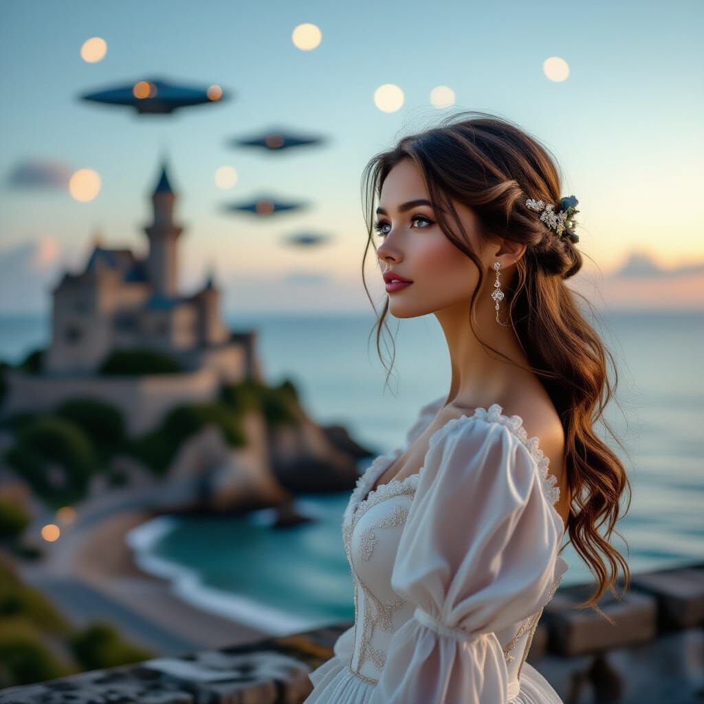 Elegant Maiden Watches Spaceships Landing, Professional Port...