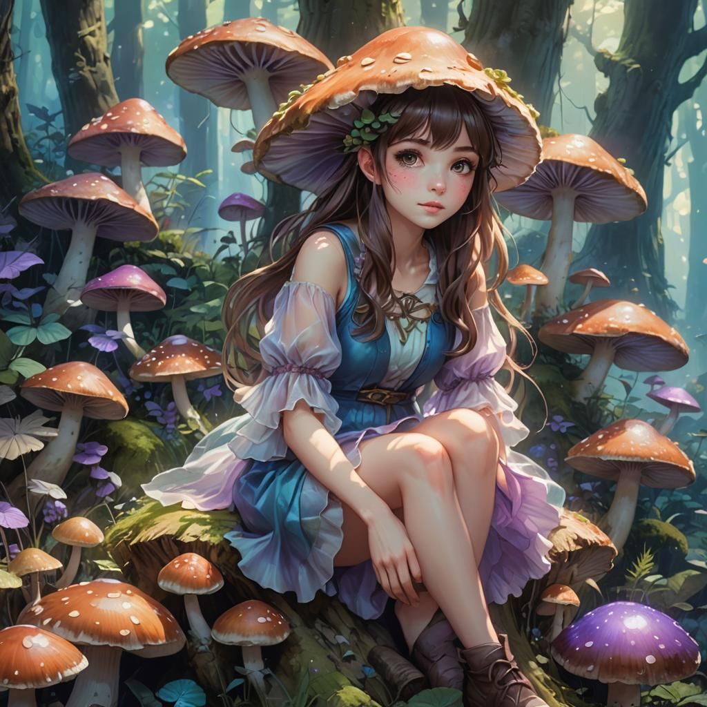 Anime Fairy Girl in Forest, Miyazaki-Inspired Art