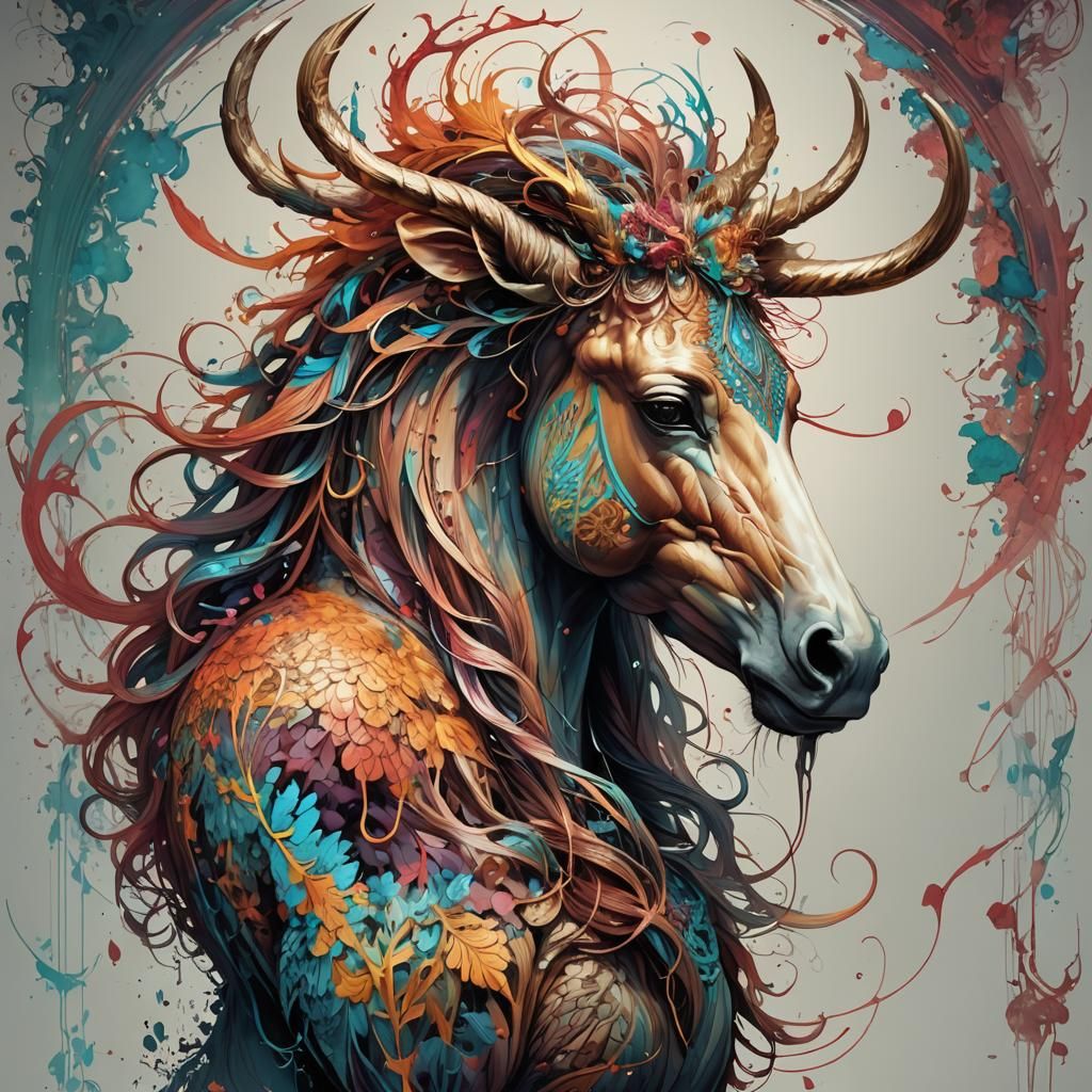 Intricate Centaur Digital Painting with Nacreous Outline