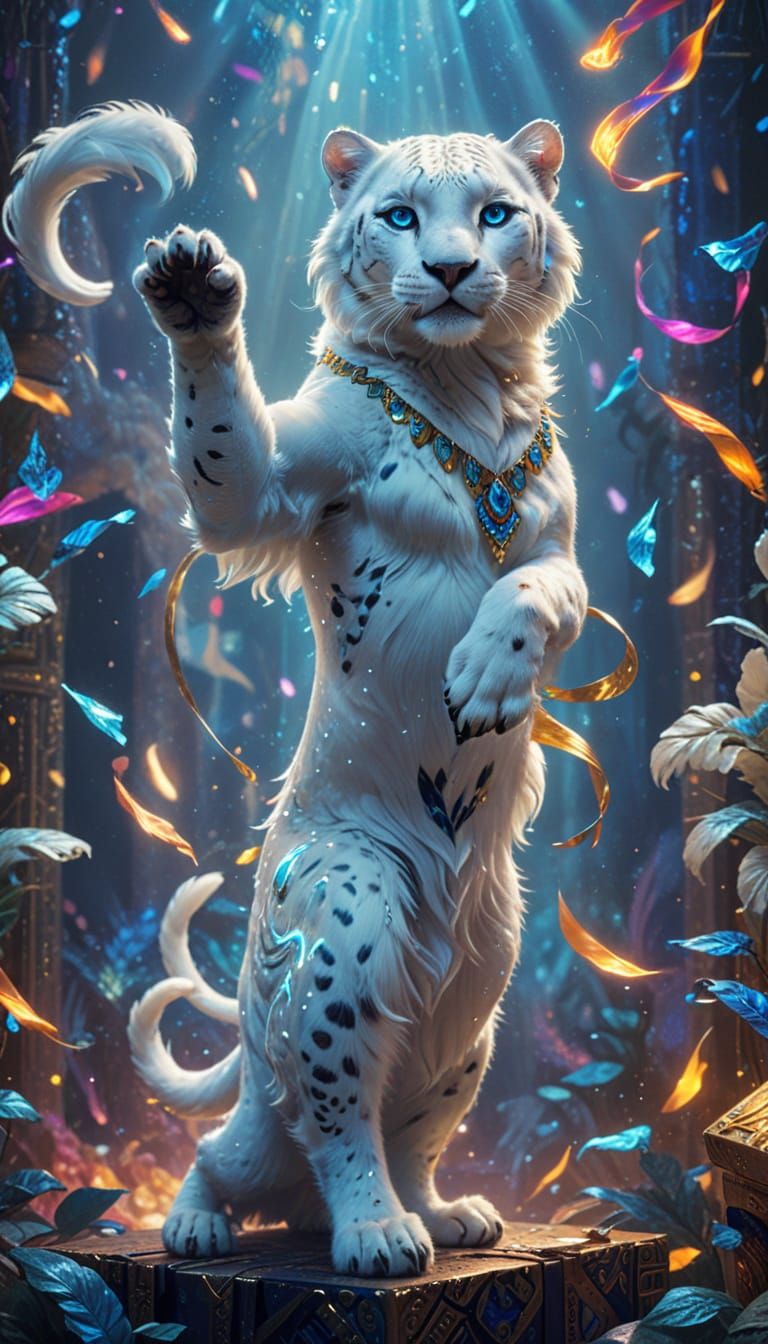 White Panther Bellydancing in Vibrant Digital Art