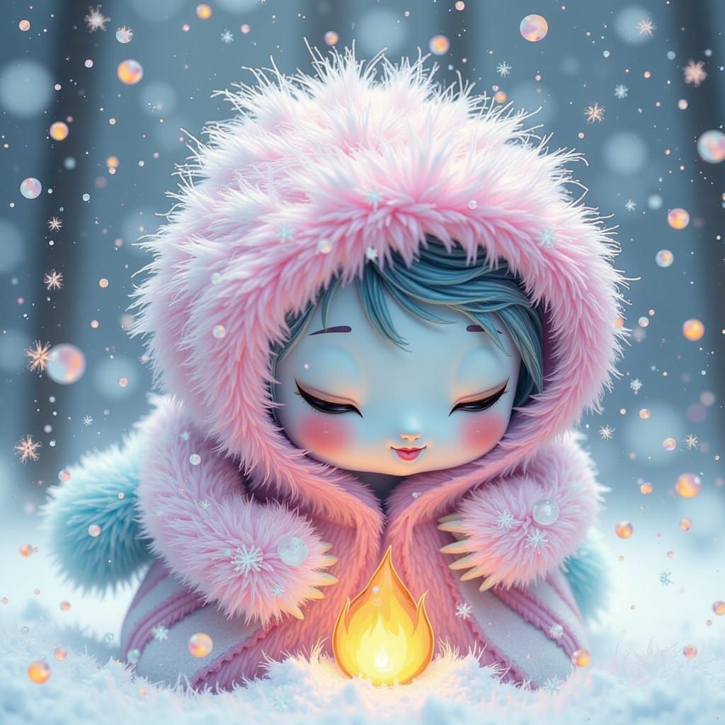 Fluffy Snowflake Meets Shy Flame in Whimsical Watercolor Sty...