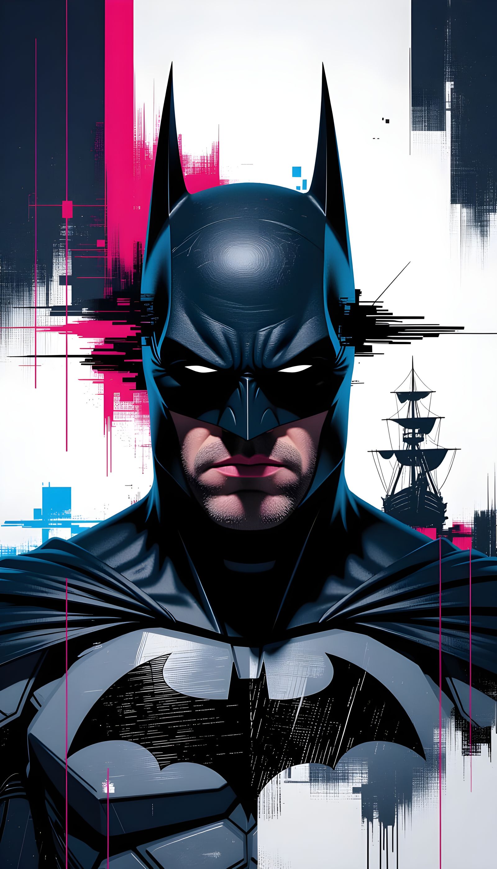 Abstract Glitch Art Batman Portrait in Cyberpunk Style