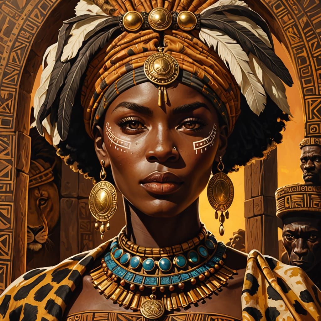 Regal African Warrior Queen in Opulent Baroque Style