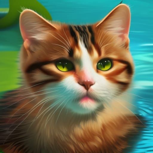 Hyperrealistic Cat in Pool Splash Art