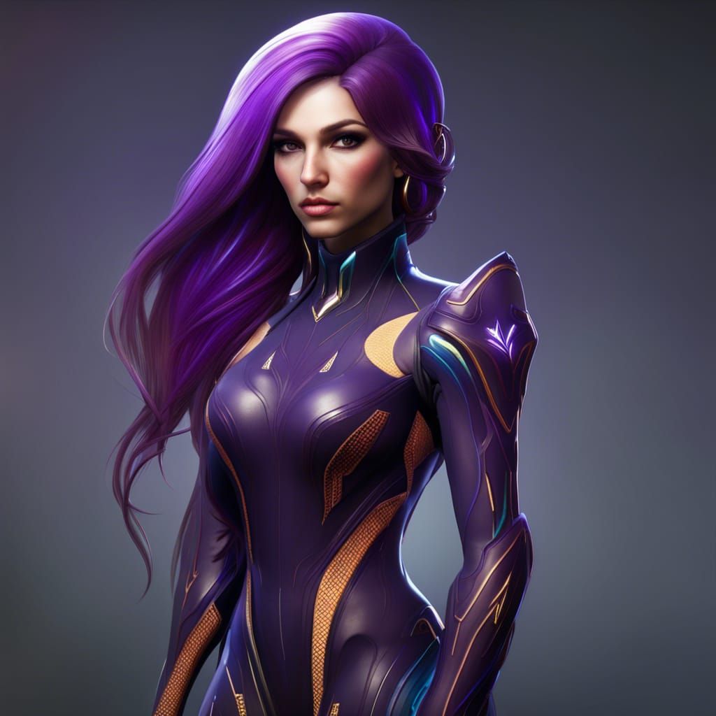Realistic Warframe Woman with Purple Hair