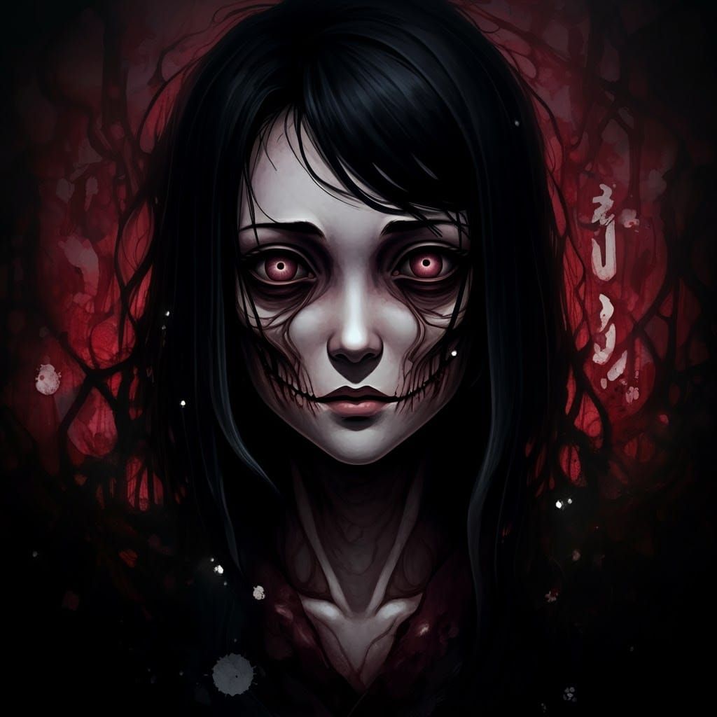 Ethereal Horror Portrait in Crimson & Black Speedpaint