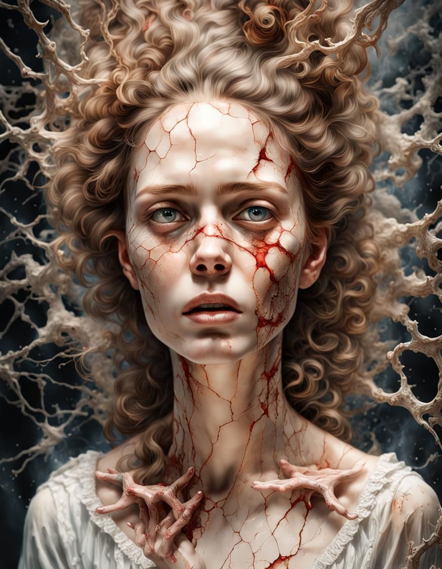 Terrifying Porcelain Transformation: An Intricate Watercolor