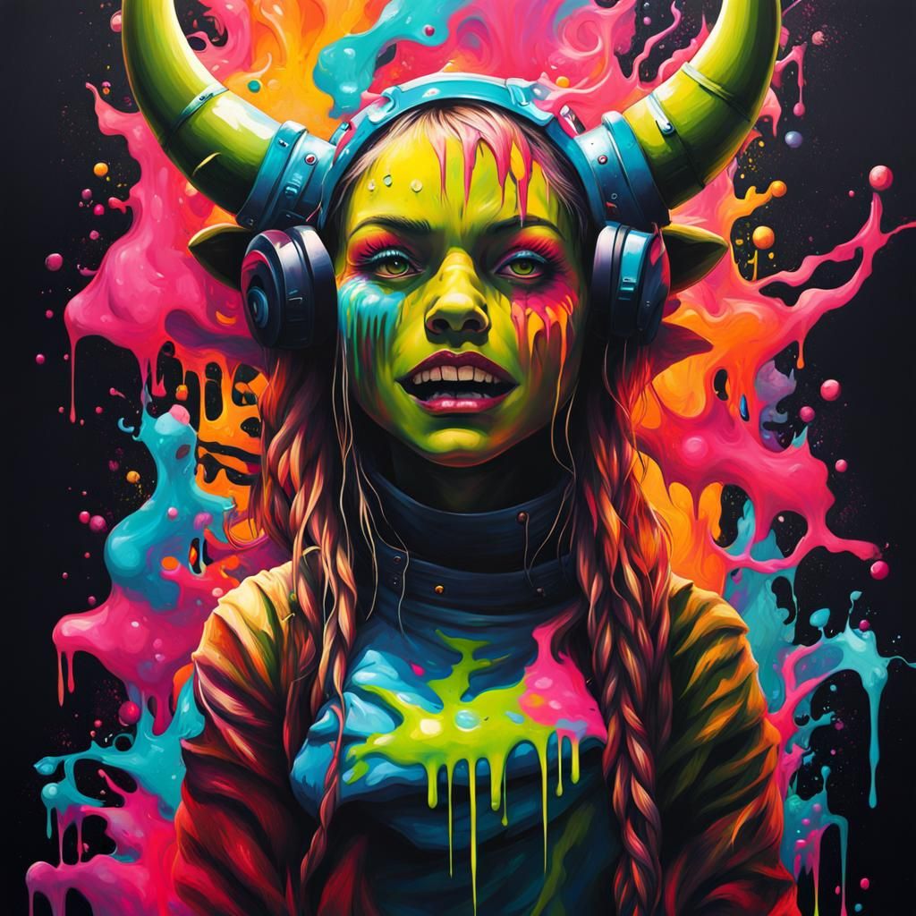 Monster Girl Emerges: Graffiti Splash Art