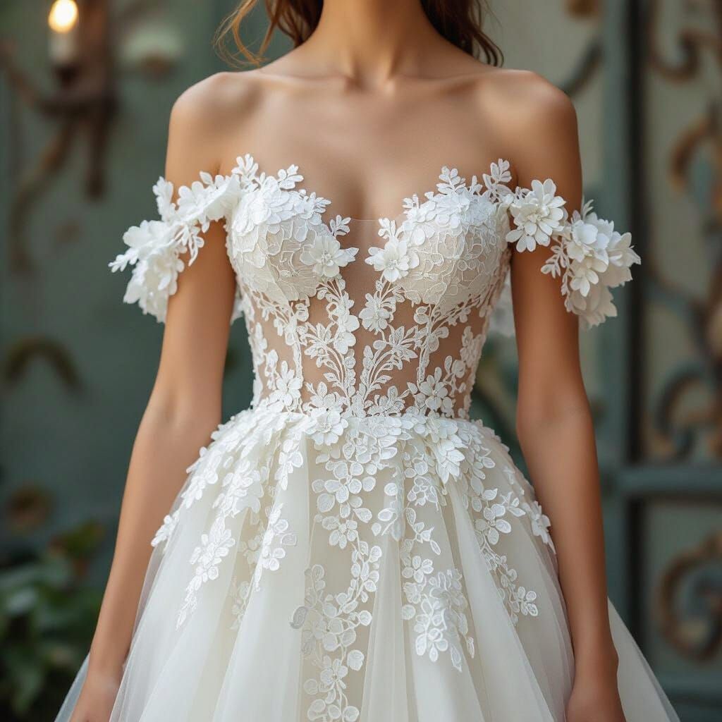 Lace Dress with Sweetheart Neckline, Art Nouveau Style