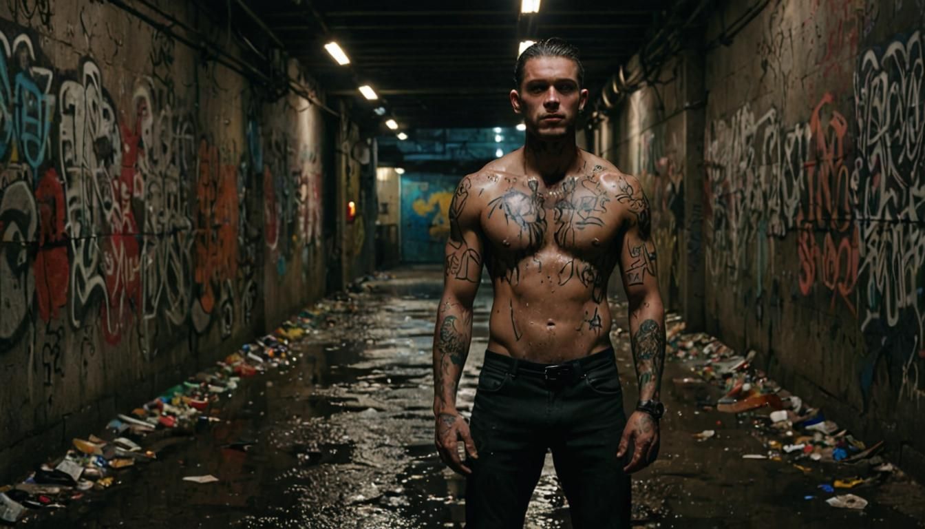 Noir Image of Man in Urban Underpass