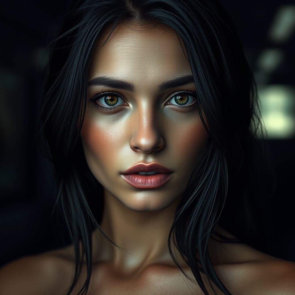Hyperrealistic Portrait of a Brunette Woman
