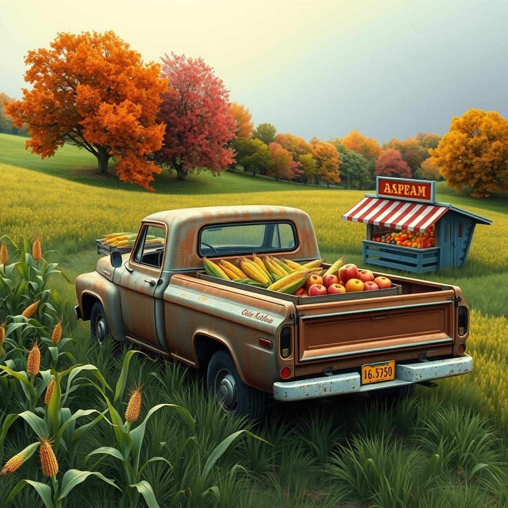 Cornfield Pickup Truck in Abstract Fractal Style