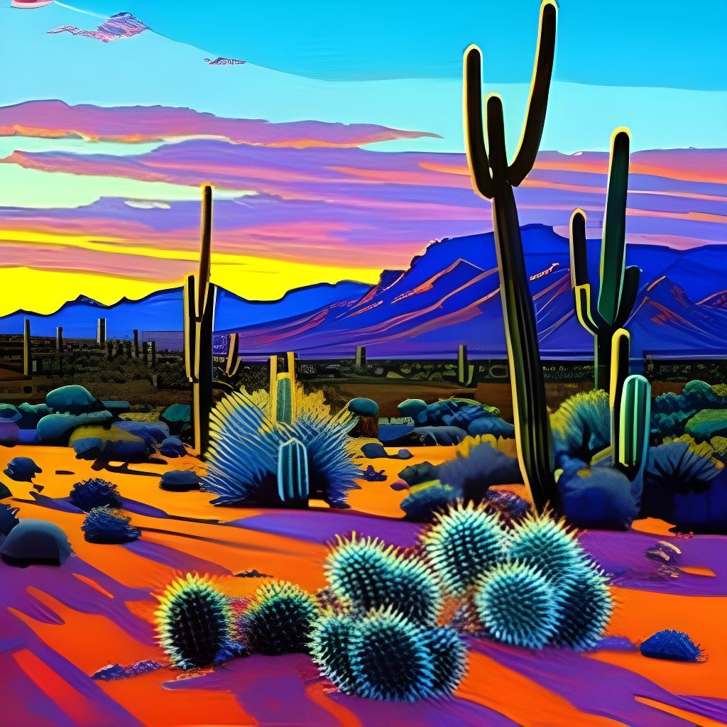 Sonoran Desert Sunset in Open Impressionism Style