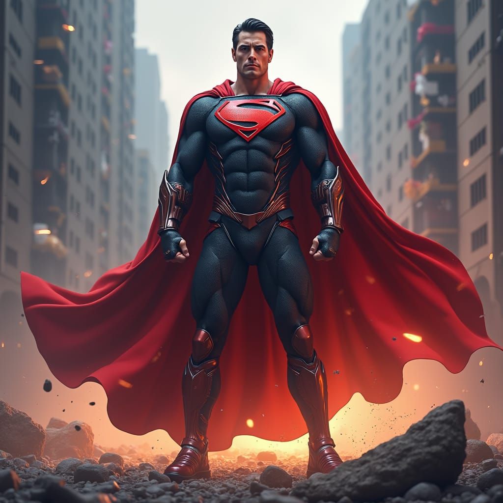Heroic Superhero with Bold Costume in Epic Setting