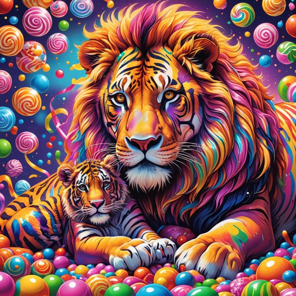 Candy Art: Lion and Tiger Cuddling