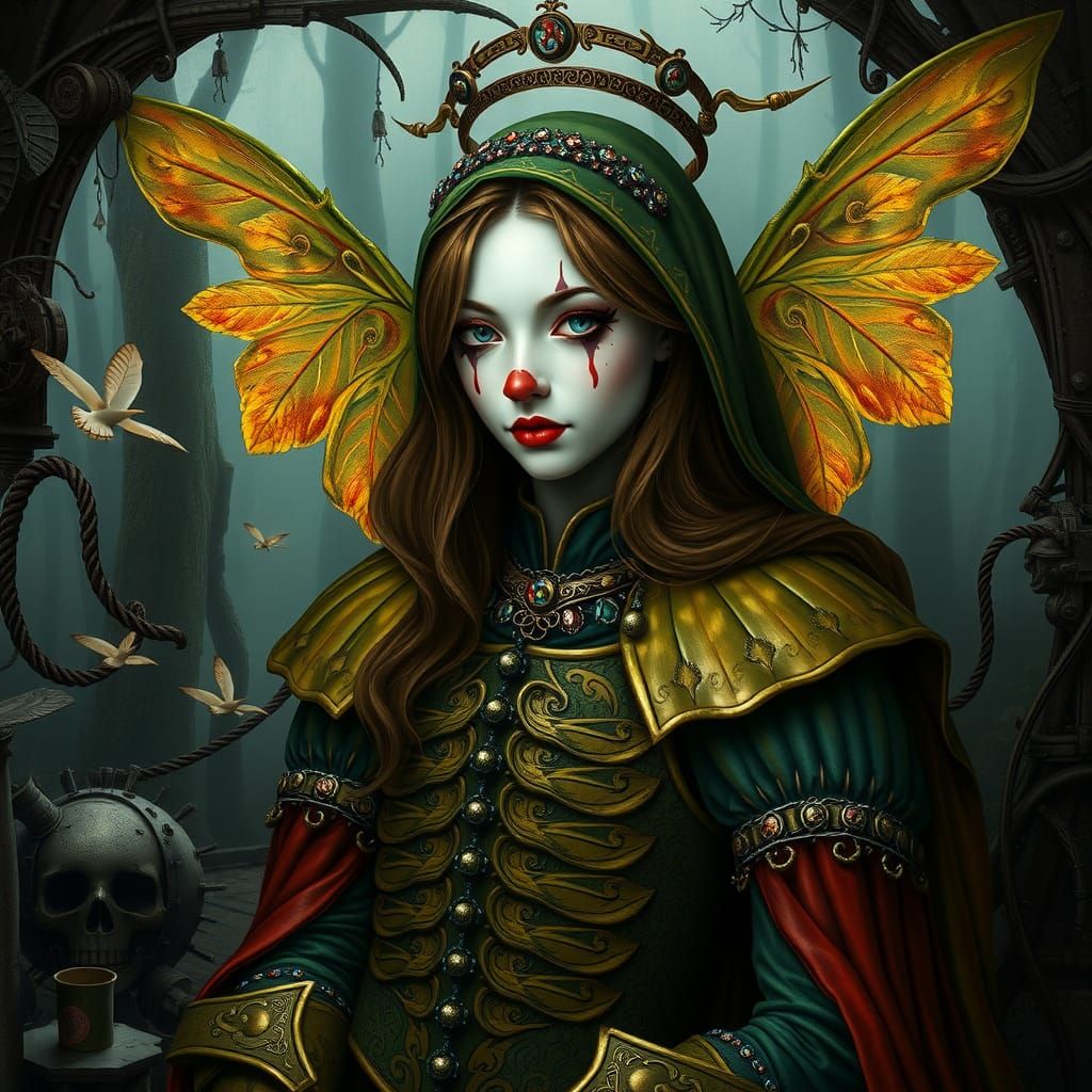 Bioluminescent Fairy in Leaf Armor: Jan van Eyck Style