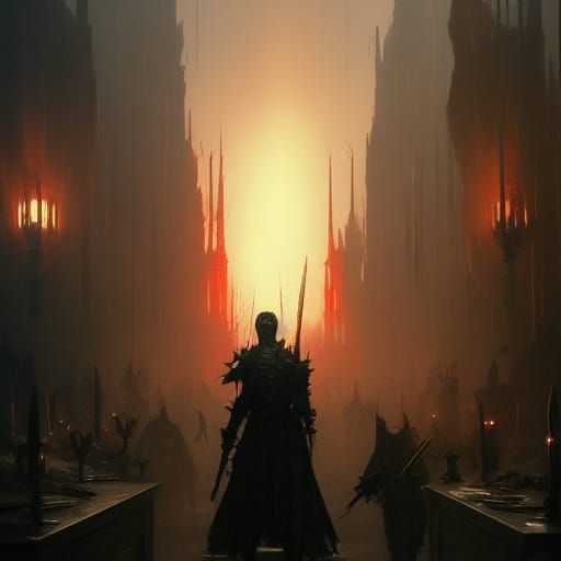 Dark Fantasy Masterpiece in Purple and Yellow