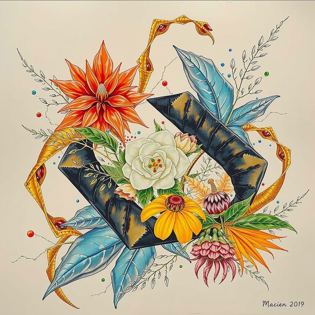 Botanical Forms in Hyperrealistic Maximalist Style