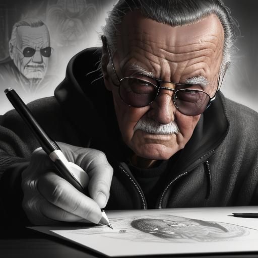 Stan Lee Sketching Marvel Superheroes in Hyperdetailed Charc...