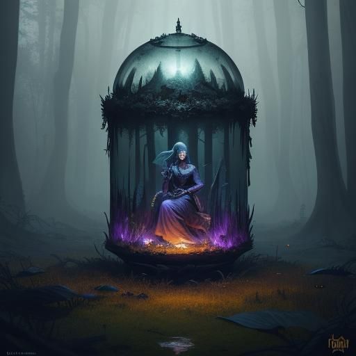 Woman in Glass Coffin: Dark Fantasy Digital Art
