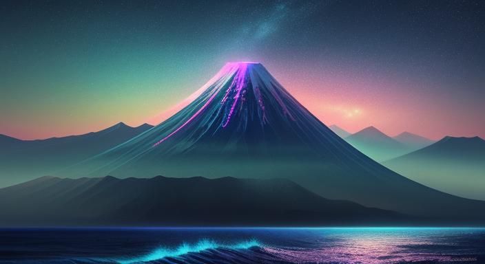 Cascading Digital Waves off Mount Fuji
