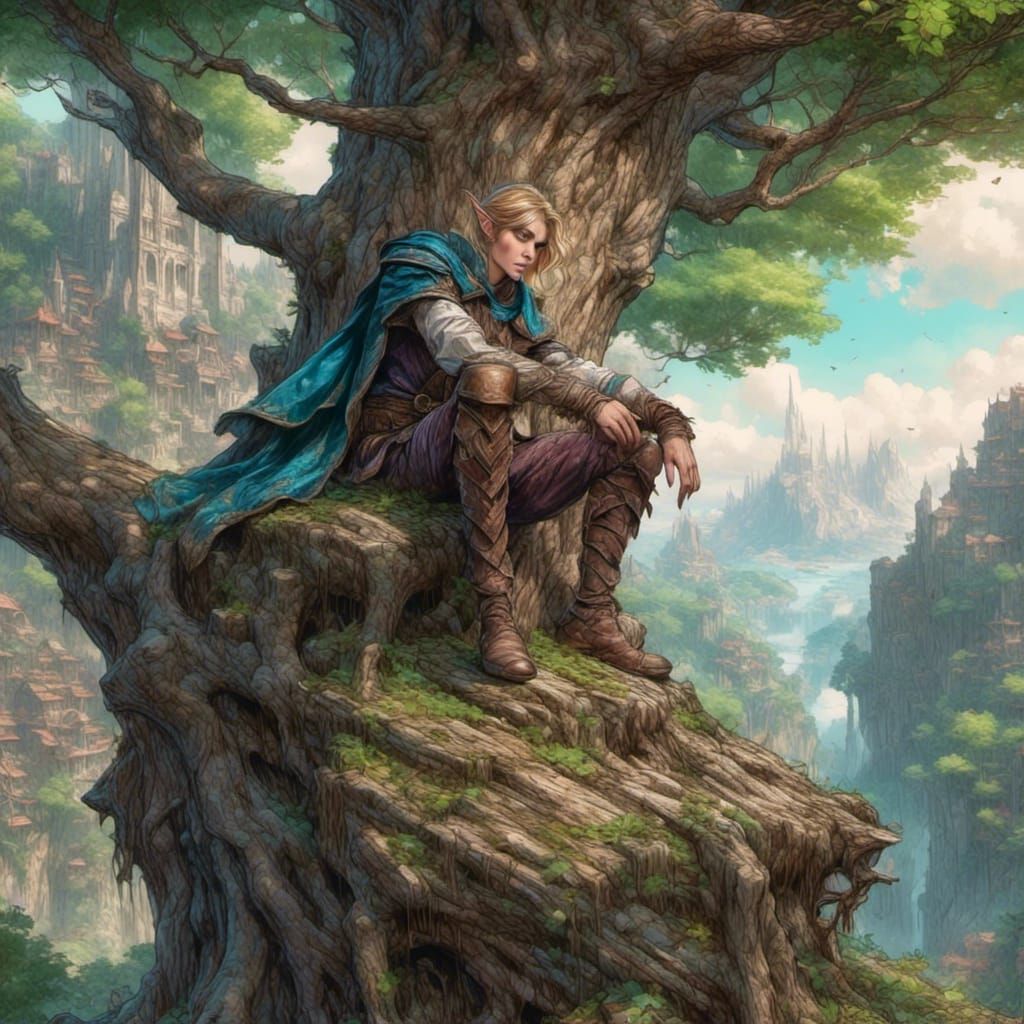 Fantasy Elf in Enchanted Forest: Digital Art