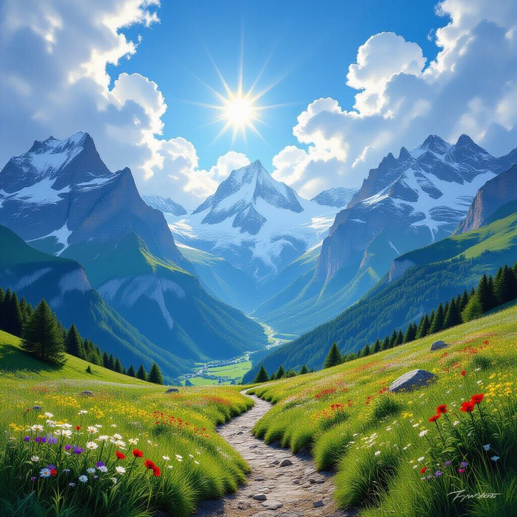 Majestic Swiss Alps Oil Painting Vista