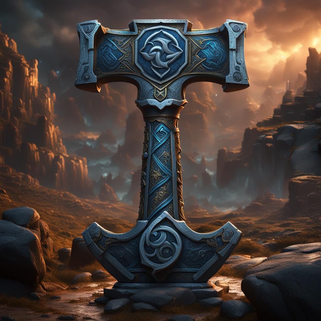 Detailed Matte Painting of Thor's Hammer in 8k