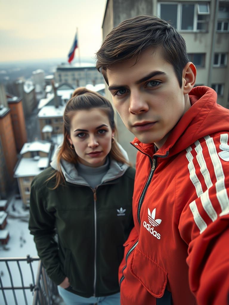 Young Russian Couple Embracing the Bitter Cold