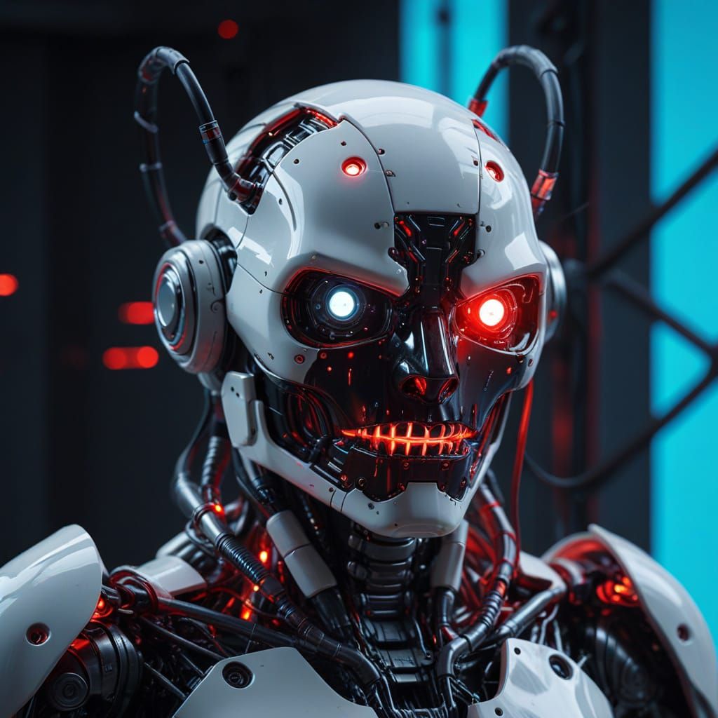 Menacing Robot with Red Lights in Sci-Fi Style
