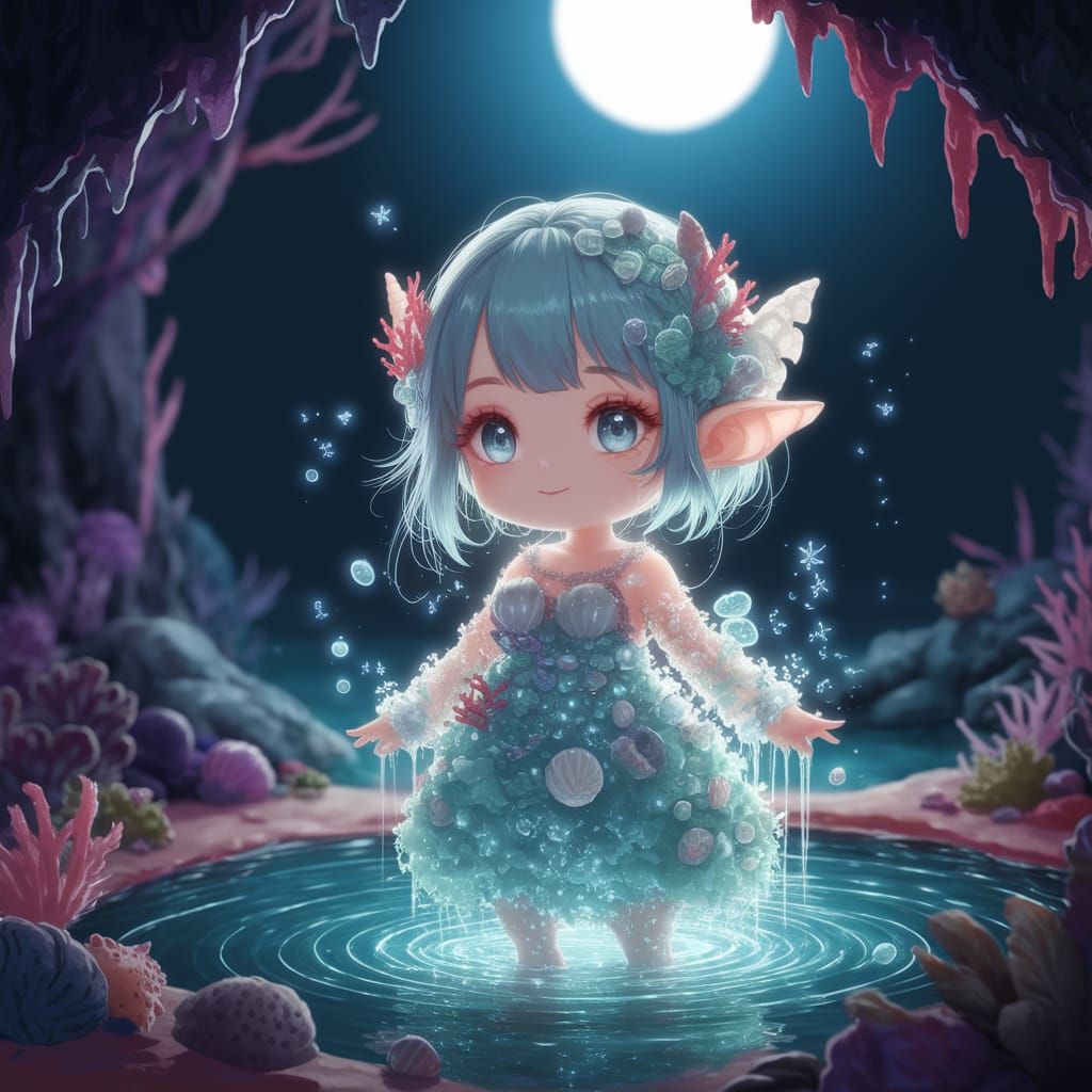 Cute Water Elemental in Vibrant Manga Style