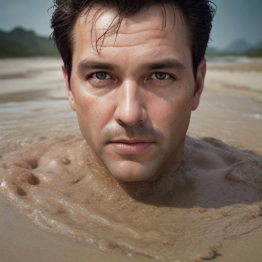 Male Cop Sinking in Quicksand: Professional Portrait