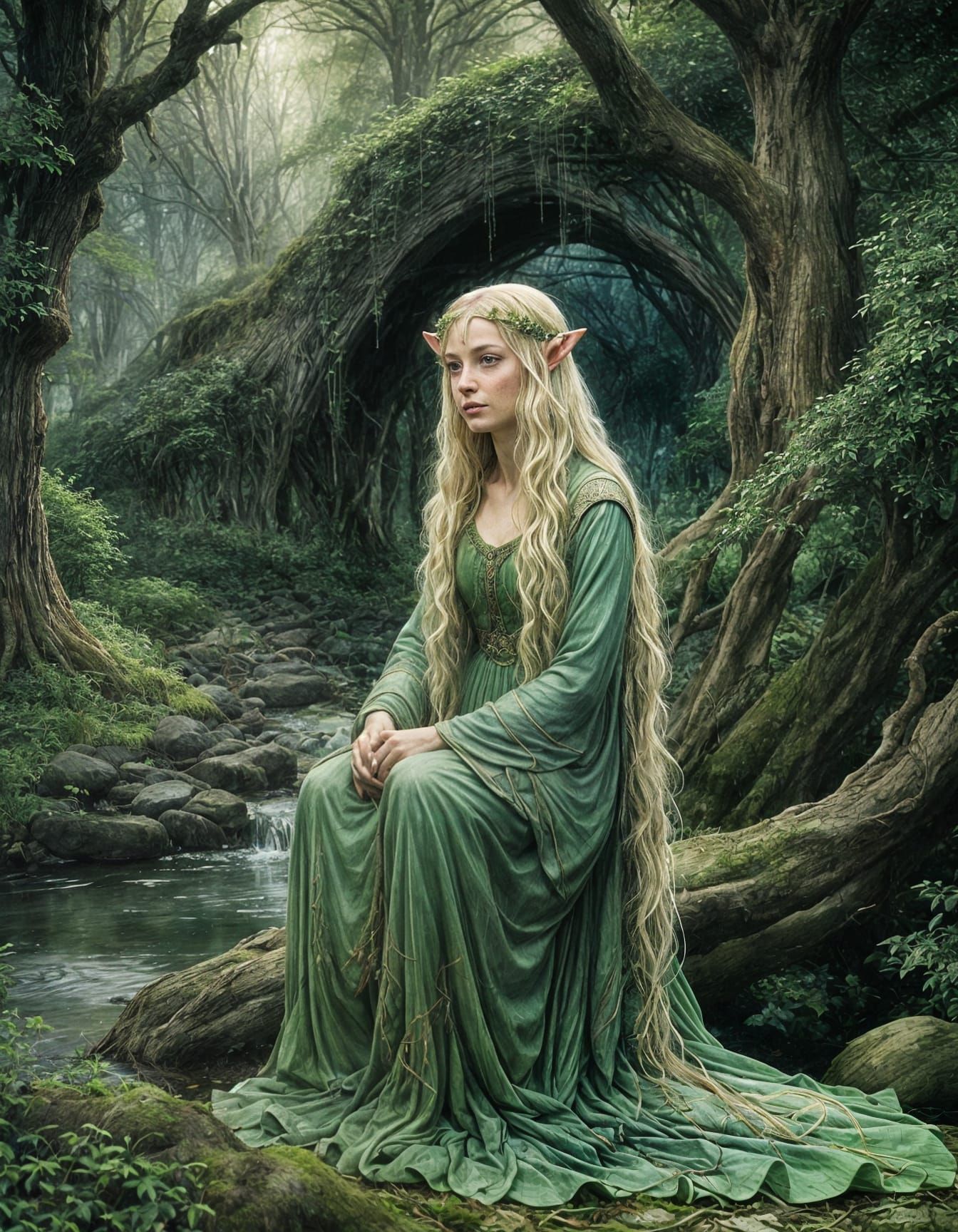 Galadriel's Vigil in Rivendell: Alcohol Ink Fantasy