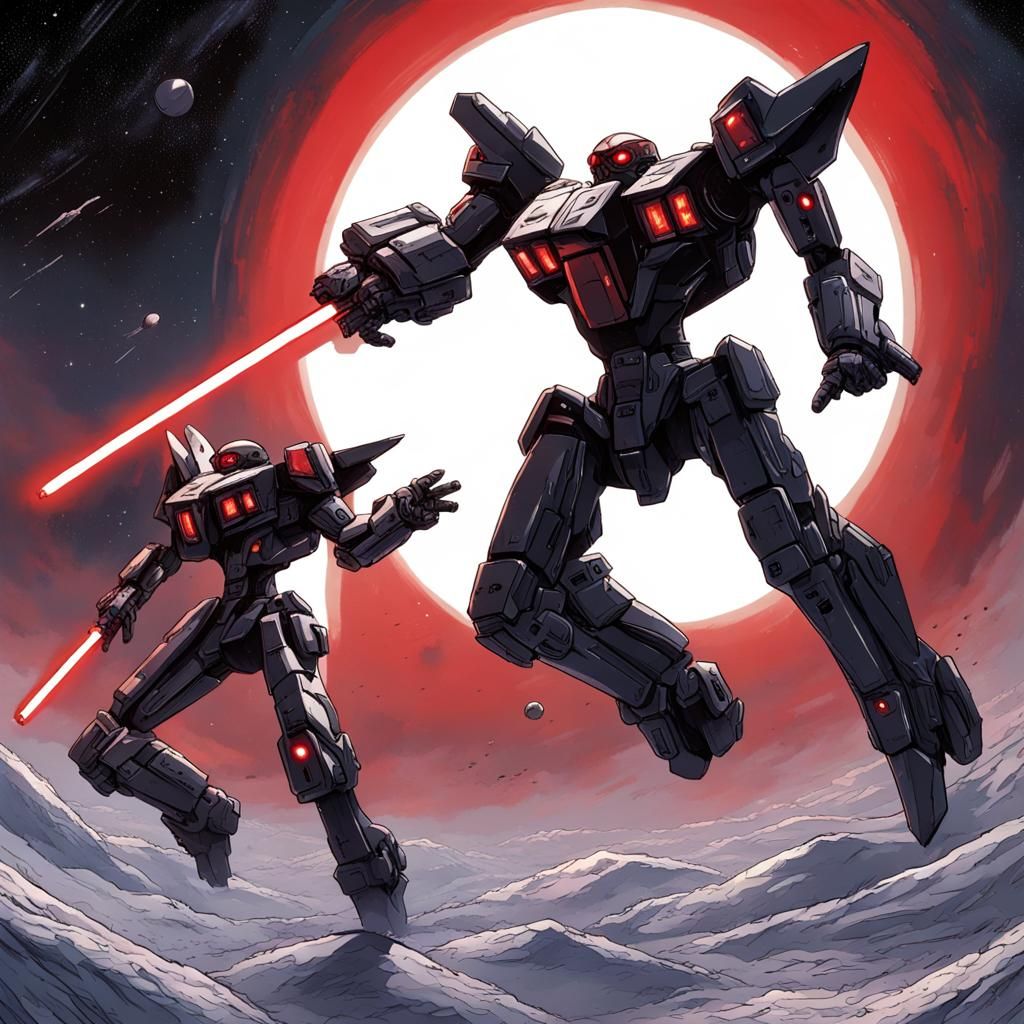 Black Mechs in Space with Lightsabers, Comic Book Art