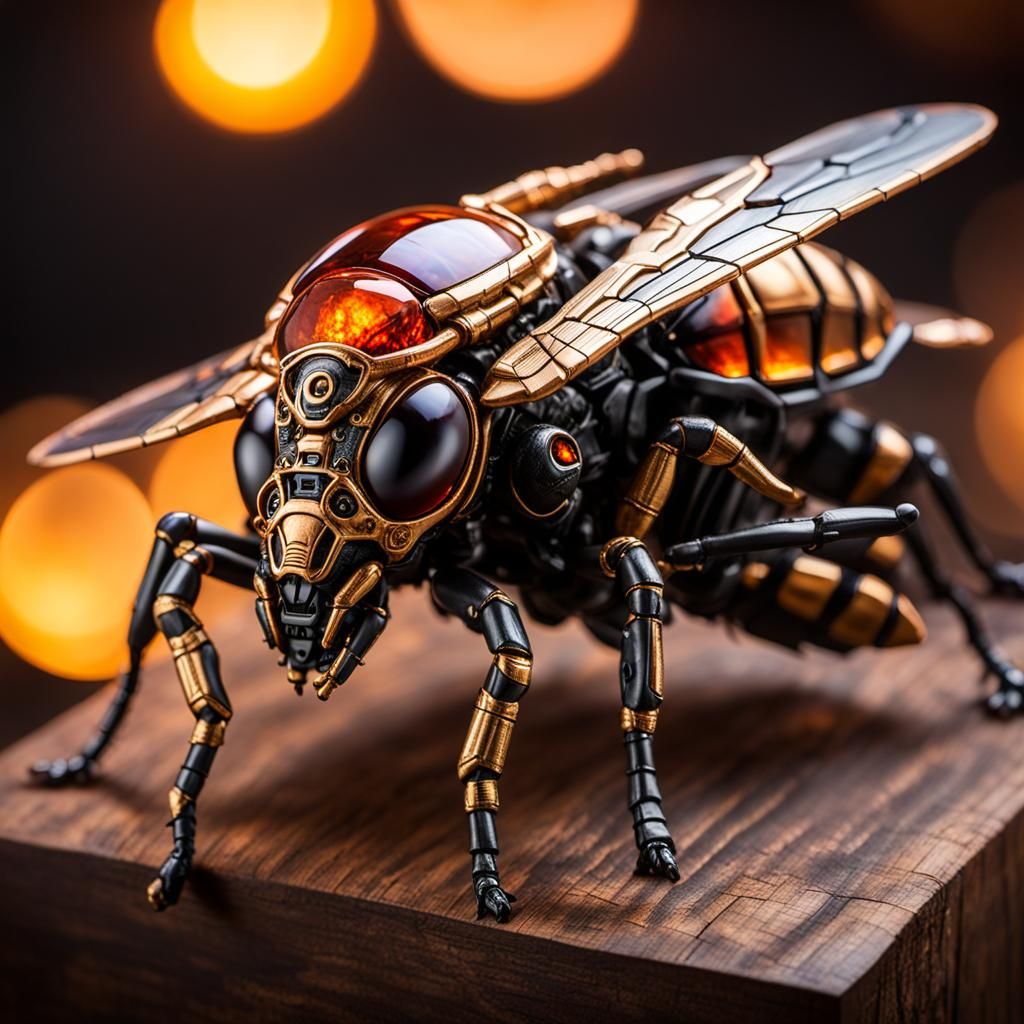 Alien Mecha Wasp on Obsidian Cube