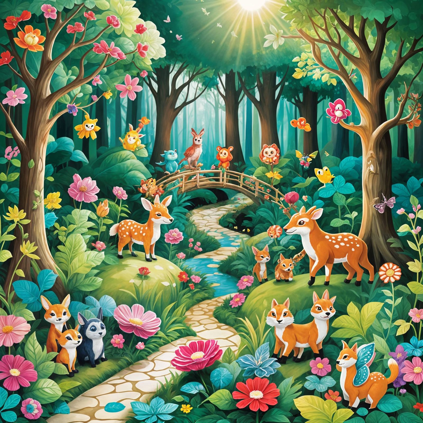 Whimsical Animal Parade in Enchanted Forest