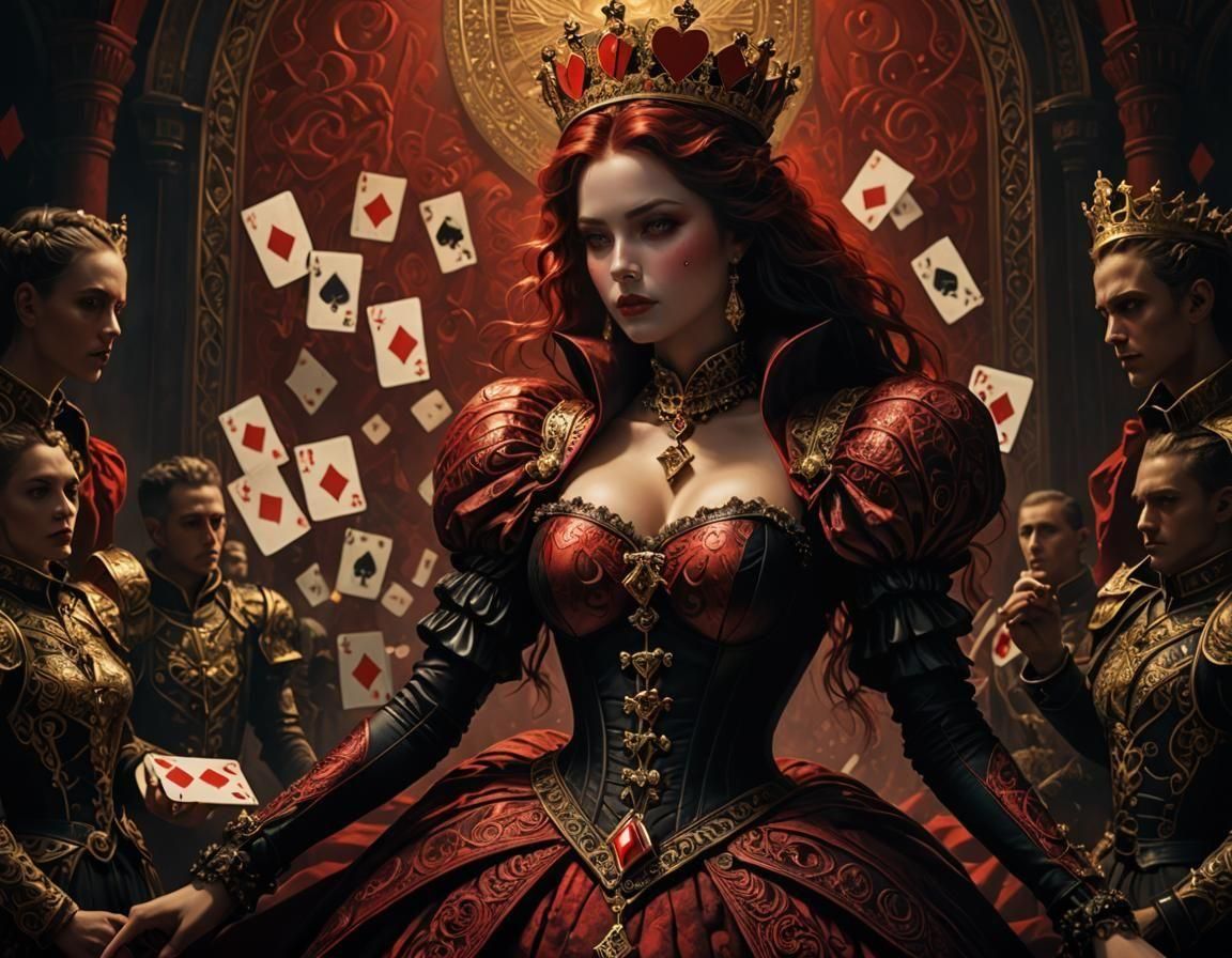 Intricate Queen of Hearts in Dark Fantasy Style