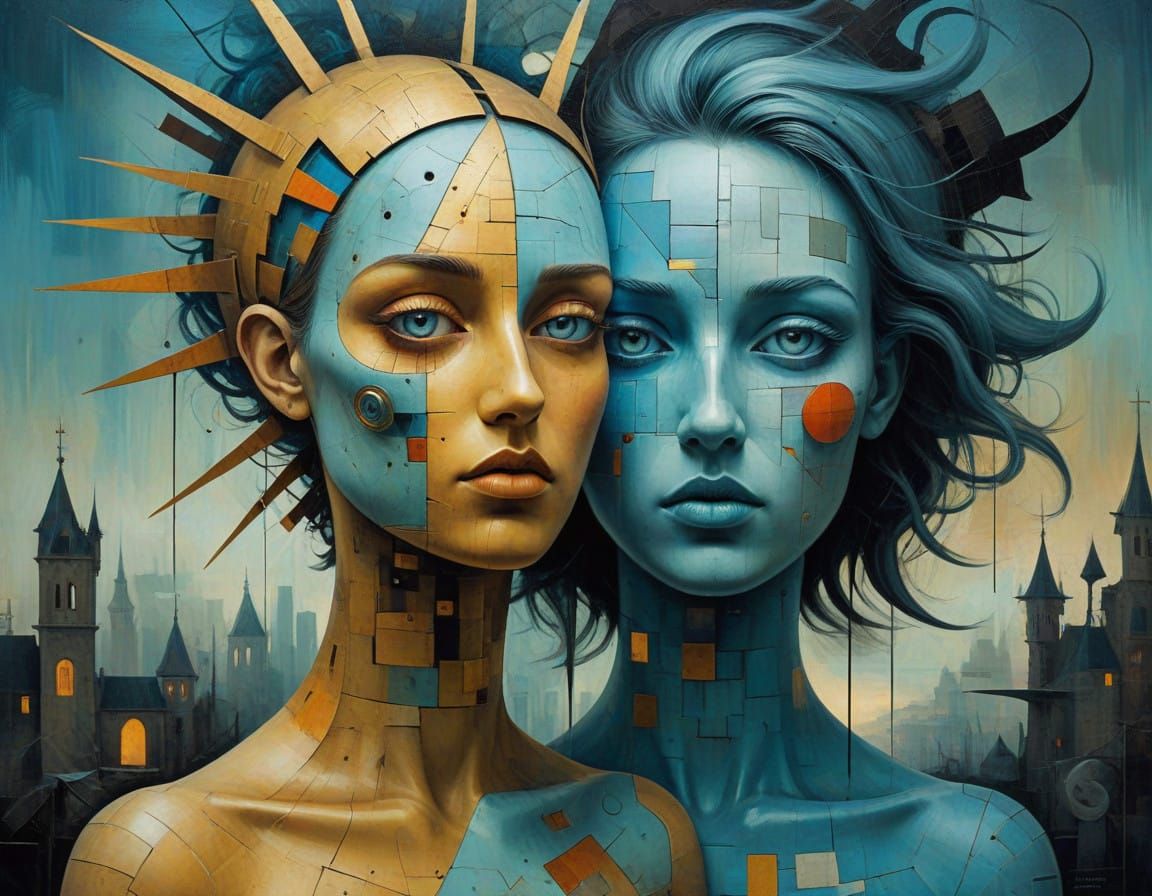 Surrealist Dystopian Portraits with Cubist Influences and Tr...