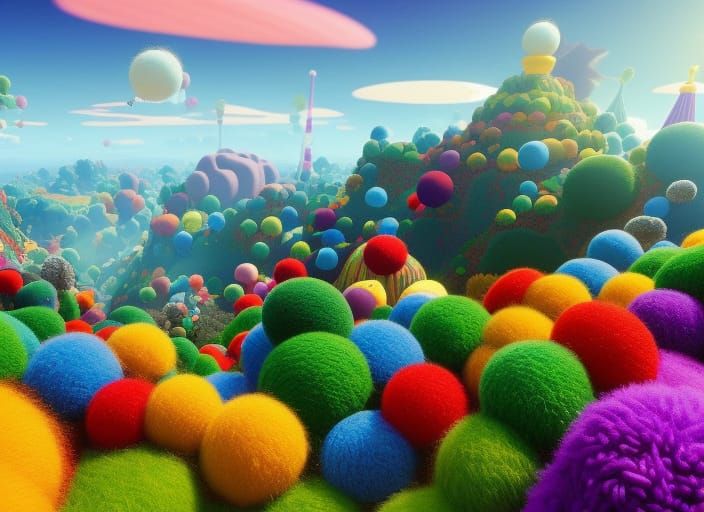 Cheerful Yarn Landscape in Yoshi's Wooly World Style
