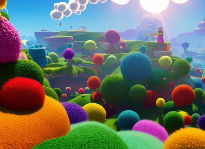 Yarn Ball Landscape in Cute 3D Rendering