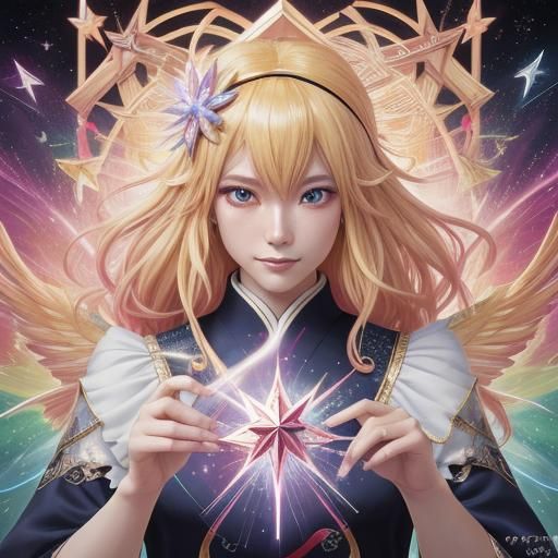 Blonde Tarot Reader Surrounded by Stars: Anime Art