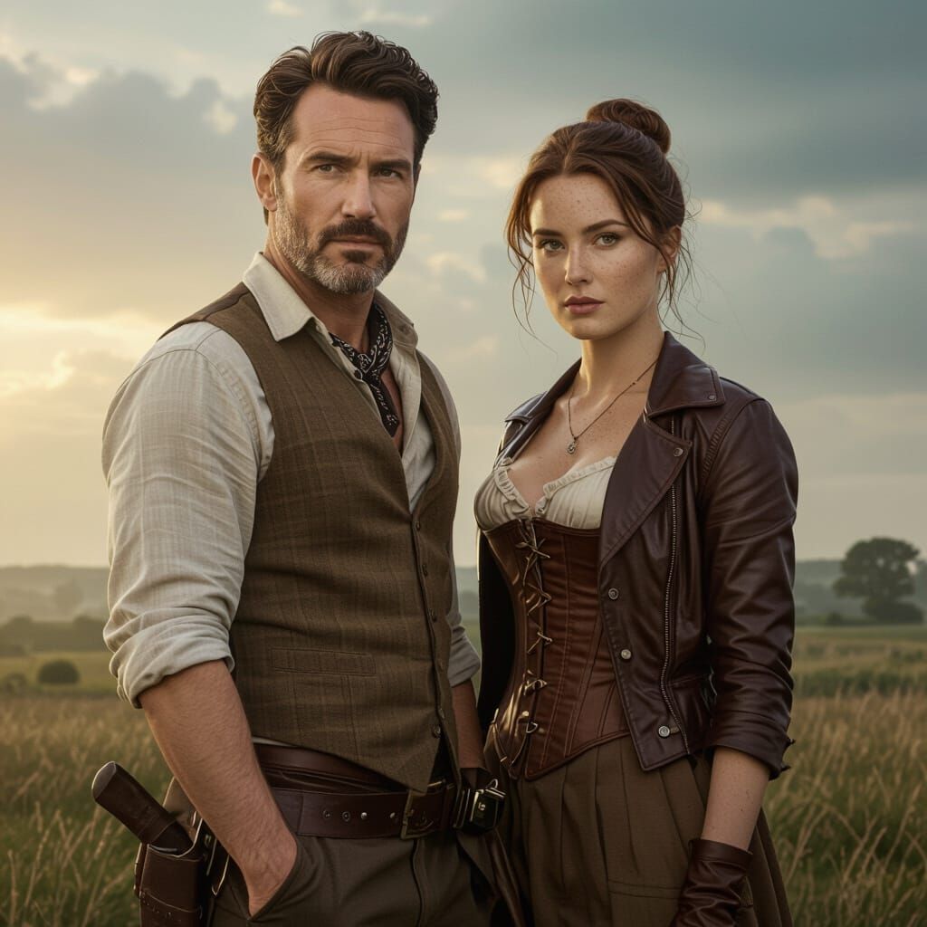 Cinematic Book Cover: Man and Woman with Alien Artifact