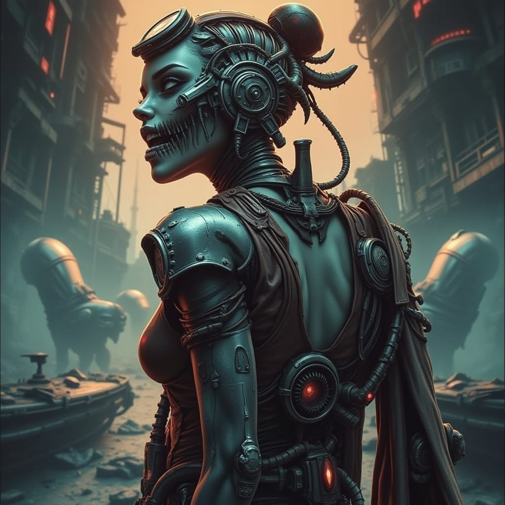 Cyberpunk Woman Laughing with LED Tattoos