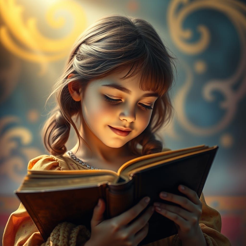 Enchanted Reading Moment in Vibrant Art Nouveau Style