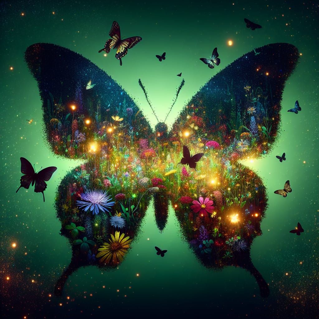 Hyperrealistic Butterfly Silhouette in a Vibrant Wildflower ...