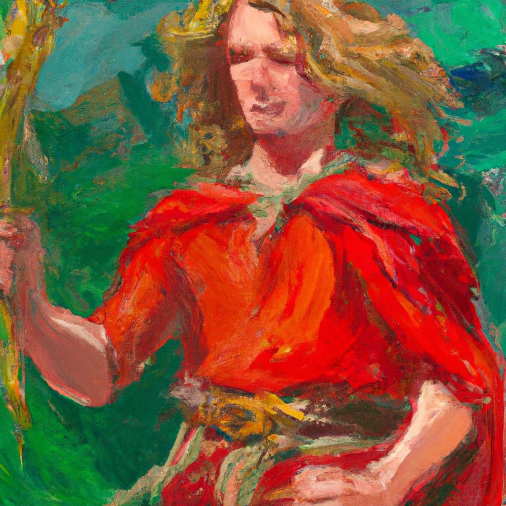 Golden Haired Man with Spear in Gouache Style