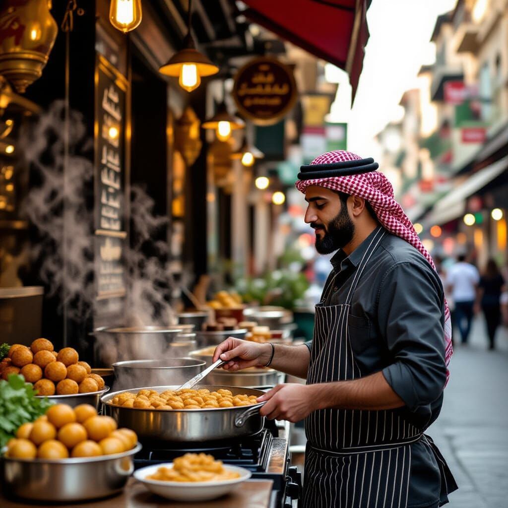 Arabian Falafel Stand in Dubai, Golden Hour