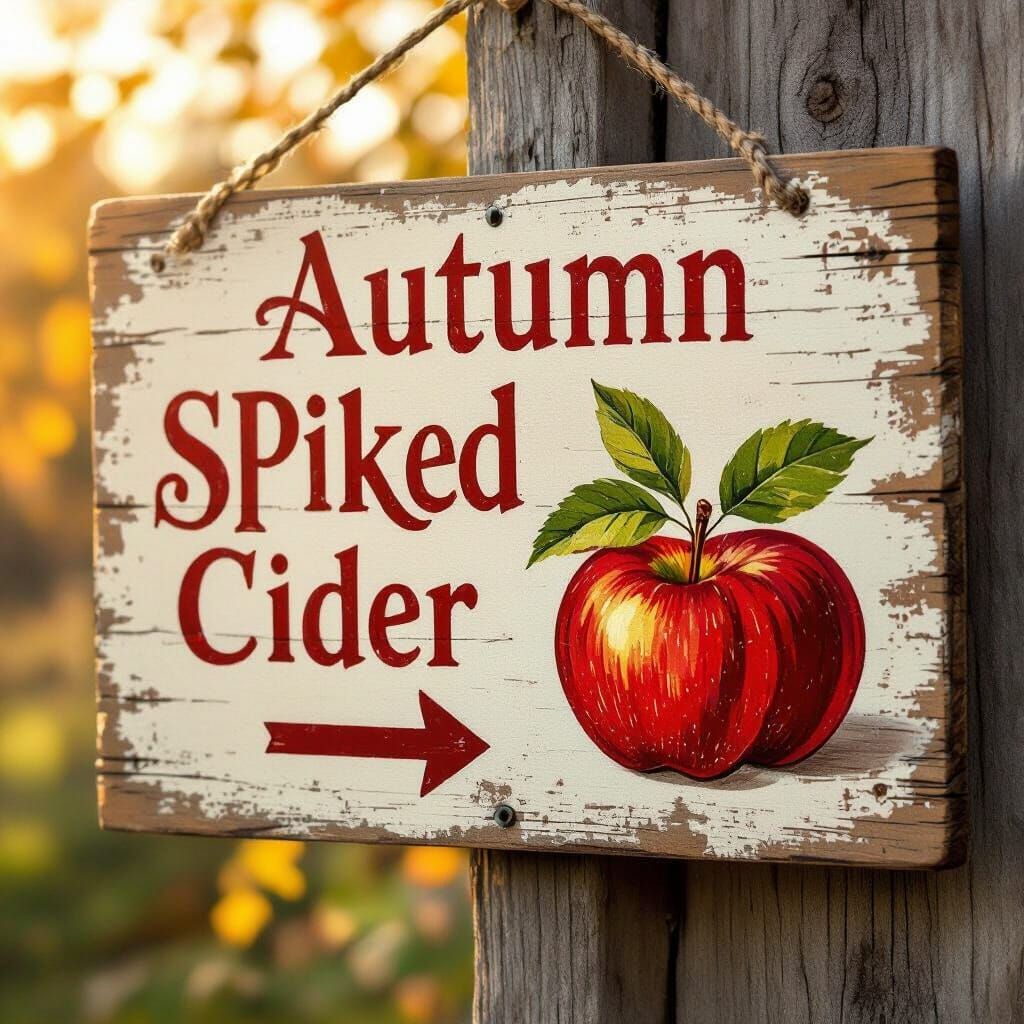 Vintage Autumn Spiked Cider Sign with Apples