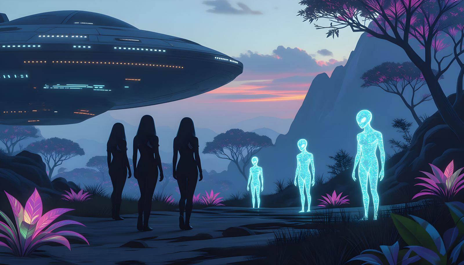 Alien Crew's First Contact on Distant Planet